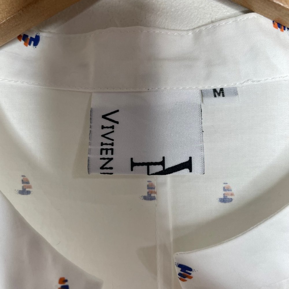 Vivienne Hu Cotton Button Shirt Dress Boat Print with Tie Size M - Picture 6 of 16